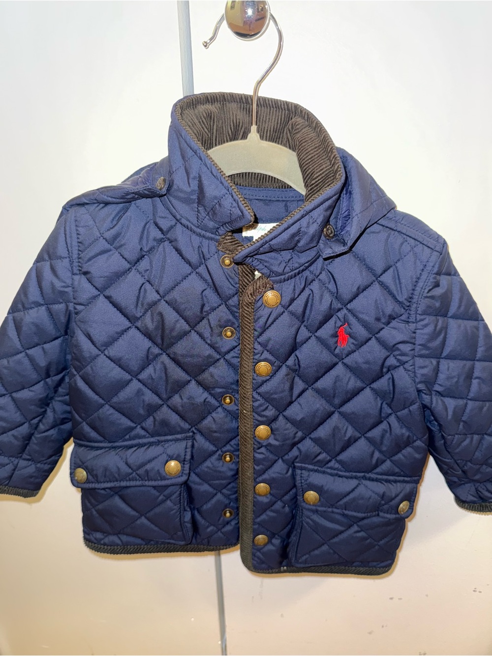Ralph Lauren Navy Quilted Puffer Jacket with Red Pony
